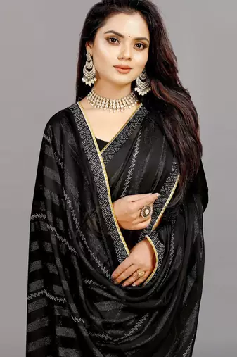 black color georgette siroski work border saree with un-stitched blouse
