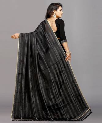 black color georgette siroski work border saree with un-stitched blouse 5