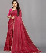 rani pink color georgette siroski work border saree with un-stitched blouse