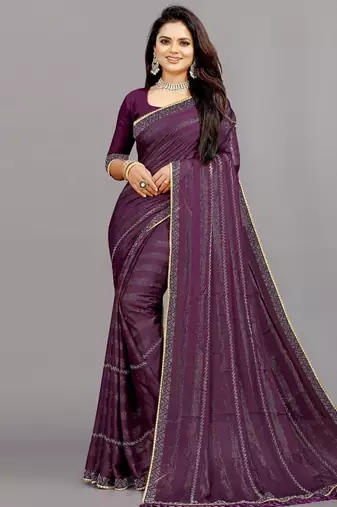purple color georgette siroski work border saree with un-stitched blouse