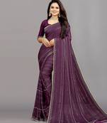 purple color georgette siroski work border saree with un-stitched blouse