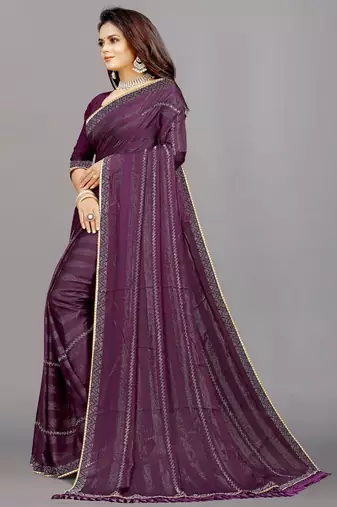 purple color georgette siroski work border saree with un-stitched blouse