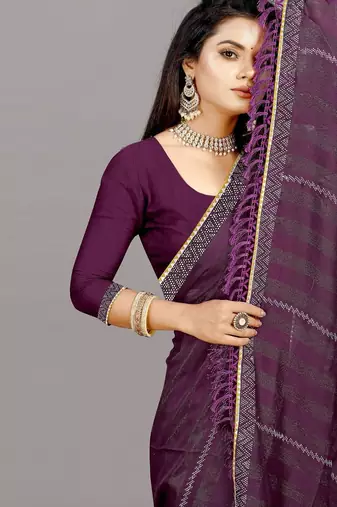 purple color georgette siroski work border saree with un-stitched blouse