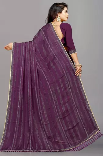 purple color georgette siroski work border saree with un-stitched blouse