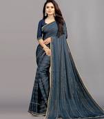 blue color georgette siroski work border saree with un-stitched blouse