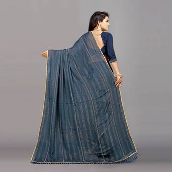 blue color georgette siroski work border saree with un-stitched blouse 5