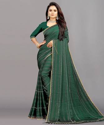 green color georgette siroski work border saree with un-stitched blouse 1