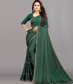 green color georgette siroski work border saree with un-stitched blouse