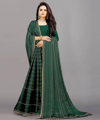 green color georgette siroski work border saree with un-stitched blouse 3