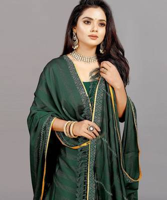 green color georgette siroski work border saree with un-stitched blouse 4
