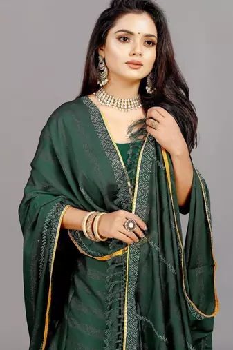 green color georgette siroski work border saree with un-stitched blouse