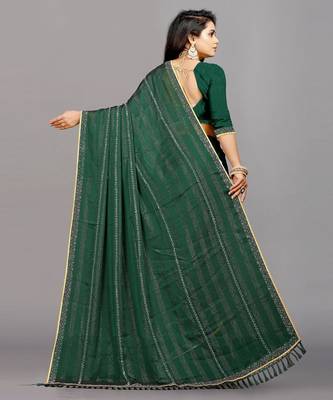 green color georgette siroski work border saree with un-stitched blouse 5