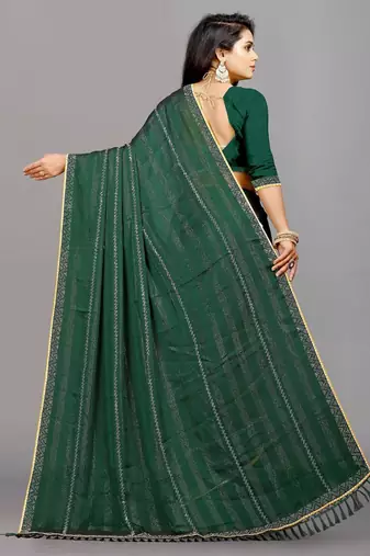 green color georgette siroski work border saree with un-stitched blouse