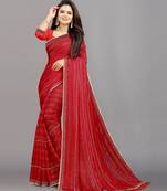 red color georgette siroski work border saree with un-stitched blouse