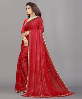 red color georgette siroski work border saree with un-stitched blouse 2
