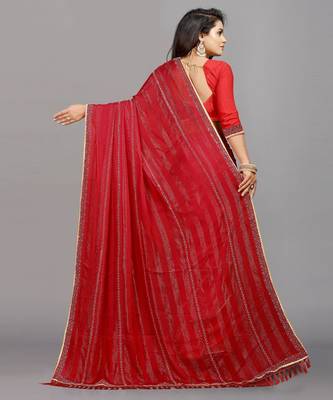 red color georgette siroski work border saree with un-stitched blouse 5