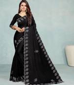 black color georgette siroski work border saree with un-stitched blouse