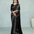 black color georgette siroski work border saree with un-stitched blouse