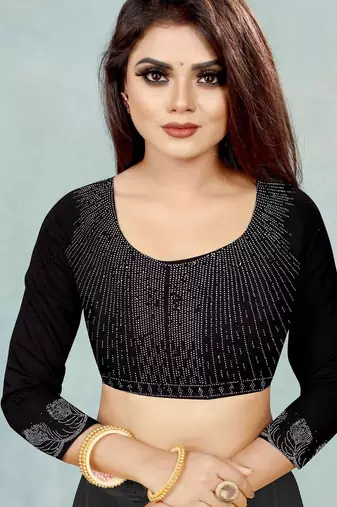 black color georgette siroski work border saree with un-stitched blouse
