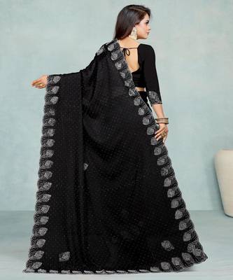 black color georgette siroski work border saree with un-stitched blouse 5