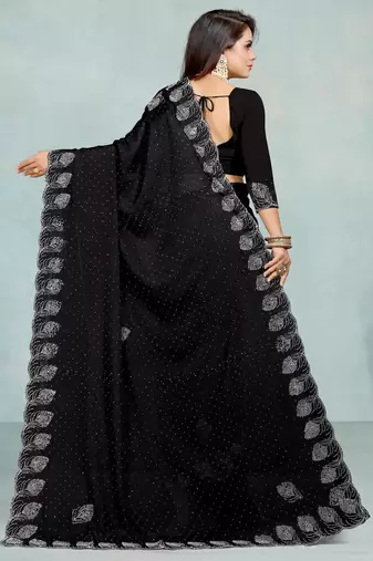 black color georgette siroski work border saree with un-stitched blouse