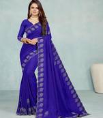 blue color georgette siroski work border saree with un-stitched blouse