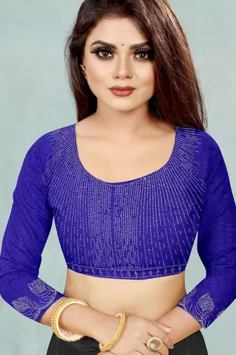 blue color georgette siroski work border saree with un-stitched blouse