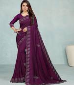 purple color georgette siroski work border saree with un-stitched blouse