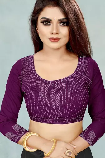 purple color georgette siroski work border saree with un-stitched blouse