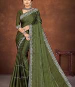 mehendi color georgette siroski work border saree with un-stitched blouse