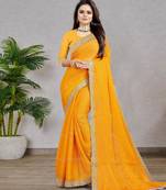 yellow color georgette siroski work border saree with un-stitched blouse