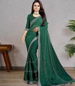 green color georgette siroski work border saree with un-stitched blouse