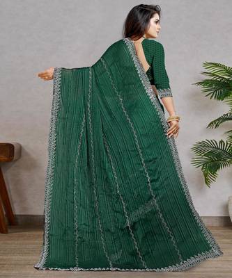 green color georgette siroski work border saree with un-stitched blouse 4