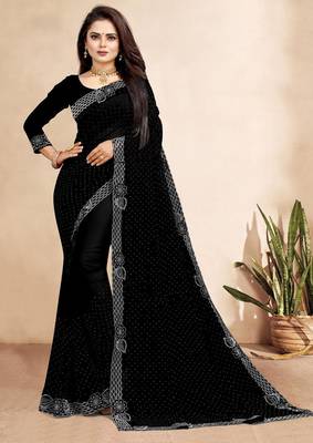 black color georgette siroski work border saree with un-stitched blouse 1