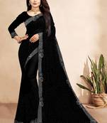 black color georgette siroski work border saree with un-stitched blouse