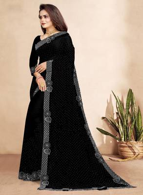 black color georgette siroski work border saree with un-stitched blouse 2