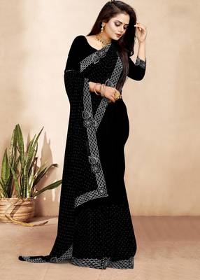 black color georgette siroski work border saree with un-stitched blouse 3