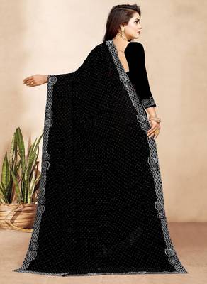 black color georgette siroski work border saree with un-stitched blouse 4