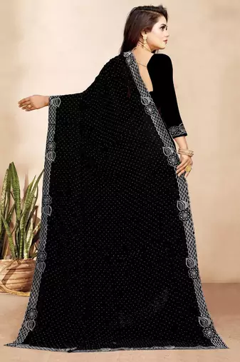 black color georgette siroski work border saree with un-stitched blouse