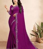 wine blue color georgette siroski work border saree with un-stitched blouse