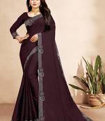 brown color georgette siroski work border saree with un-stitched blouse