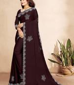 brown color georgette siroski work border saree with un-stitched blouse