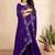 purple blue color georgette siroski work border saree with un-stitched blouse
