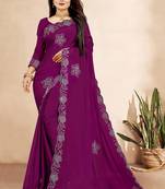 wine color georgette siroski work border saree with un-stitched blouse