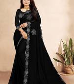 black color georgette siroski work border saree with un-stitched blouse