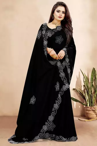 black color georgette siroski work border saree with un-stitched blouse