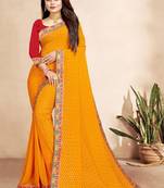 yellow color bandhni print saree with embroidered lace border sarees