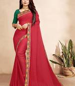 rani pink color bandhni print saree with embroidered lace border sarees