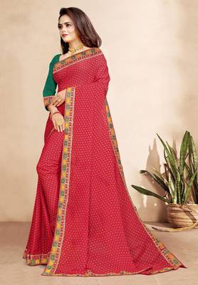rani pink color bandhni print saree with embroidered lace border sarees 2