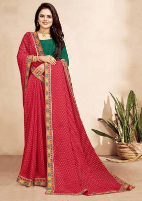 rani pink color bandhni print saree with embroidered lace border sarees 3